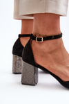 Black Faux Suede Court Shoes on Embellished Stiletto Anlitela
