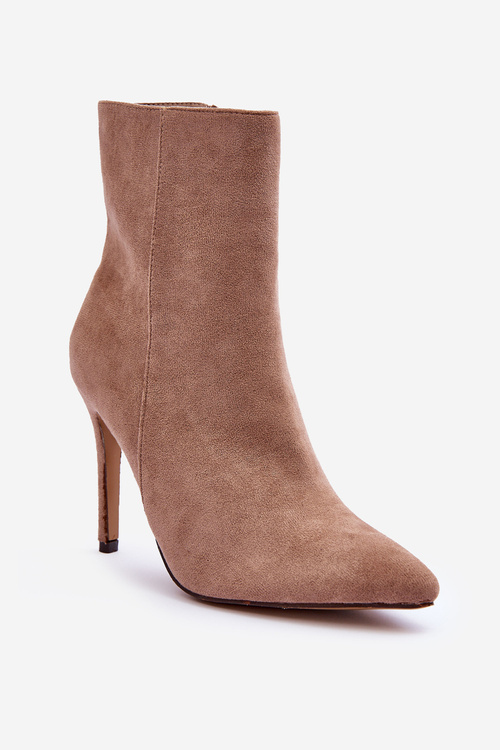 Suede Boots On Heel Beige  Eberpia 