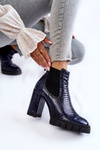 Lacquered boots Snake pattern on a post Navy blue Eldey