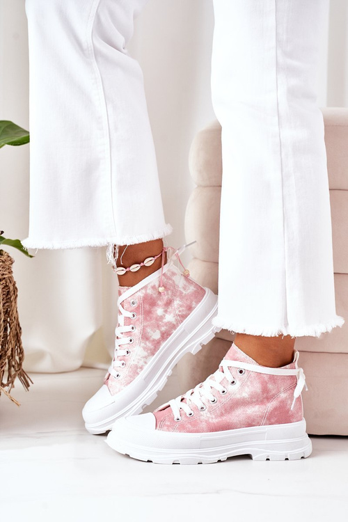High Sneakers On A Chunky Sole Pink With Tie-Dye Effect Trissy