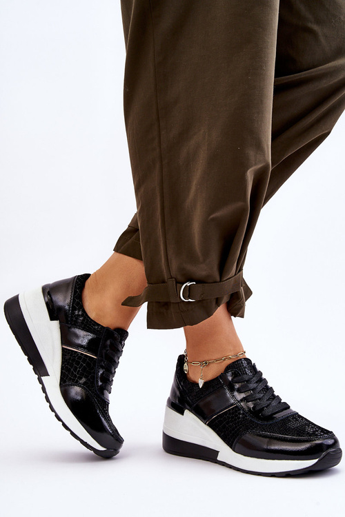 Women's Leather Wedge Sneakers Black Crosby