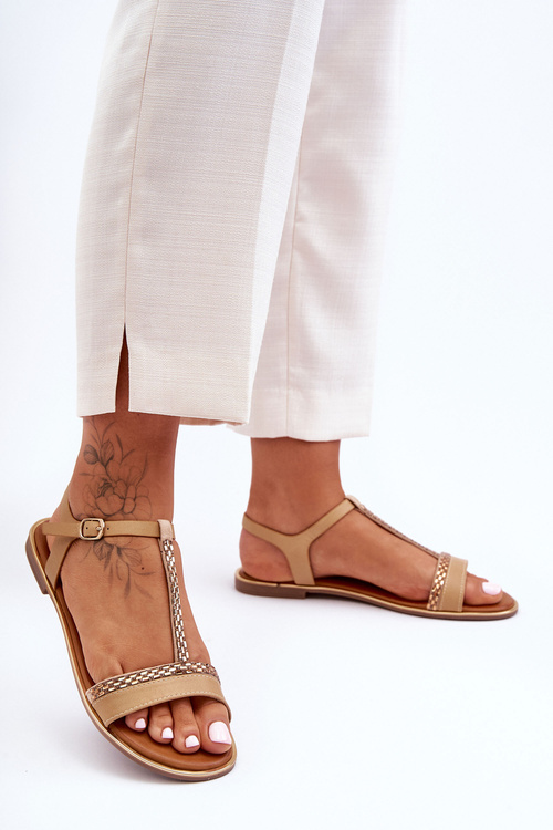 Sandały Damskie Cyrkonie Beżowe Penna 5973