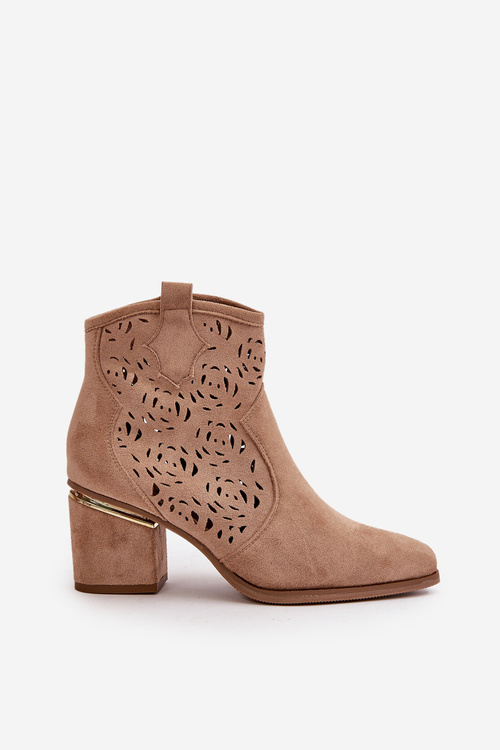 Lace-Up Cowboy Ankle Boots with Heel Zip Closure Brown Vosilara