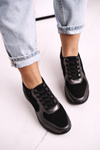 Women’s Leather Wedge Sneakers Black Silver Roxette