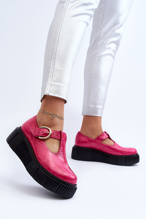 Zazoo 20102 Stylish Patent Leather Loafers on Chunky Platform Fuchsia