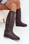 High Women's Rubber Boots Flat Heel Chocolate Melianne