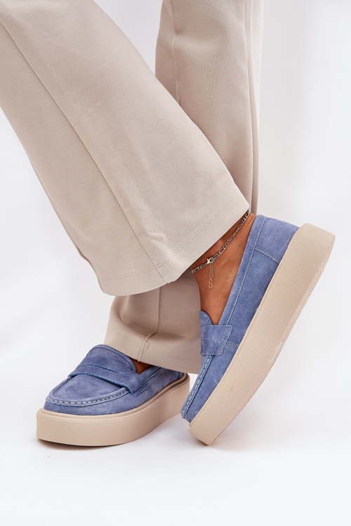 Ladies Suede Moccasins On Platform Vinceza 79535 Blue