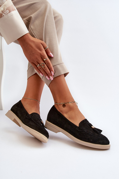 Mokasyny Zamszowe Damskie Płaski Obcas Zazoo 3420 Czarne