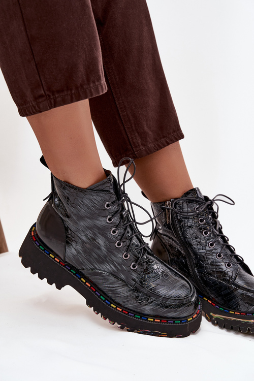 Leather Patent Leather Women's Ankle Boots Artiker 57C0065 Gray