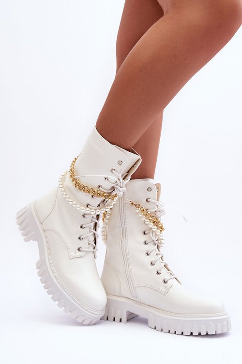 Leather High Top Sneakers with a Chain White Nameer