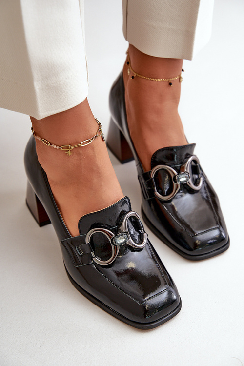 Czółenka Z Ozdobą Skóra Naturalna Laura Messi 2845 Czarne