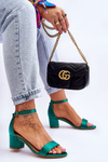 Satin Low Heel Sandals Green Juliet