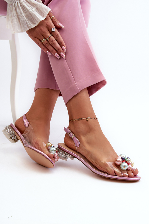 Transparent Low-Heeled Sandals with Pink Decoration D&A MR38-368