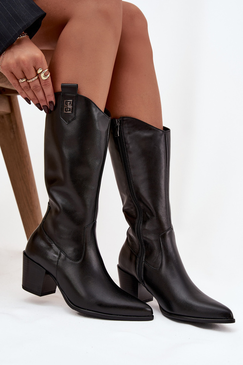 Leather Cowboy Boots Heeled Insulated Zazoo 70155 Black