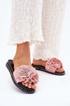 Ladies Slippers With Fabric Flowers Pink Elachase