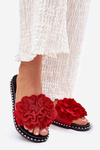Women'S Slippers With Fabric Flowers Red Elachase