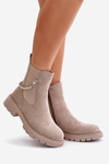 Warm Ankle Boots With Zipper And Decorative Strap Beige Labenne