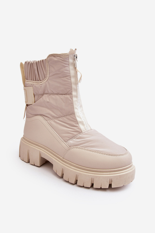 Women's Snow Boots With Zip Lined With Fur Light Beige Hixe