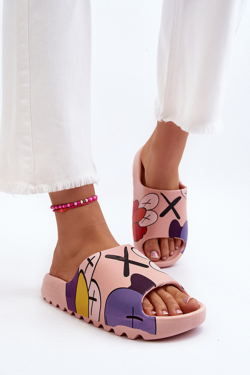 Rubber Flip-Flops with Pink Monsters Print