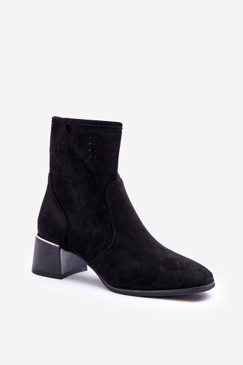 Suede Aperture Boots On Heel  Black Perale