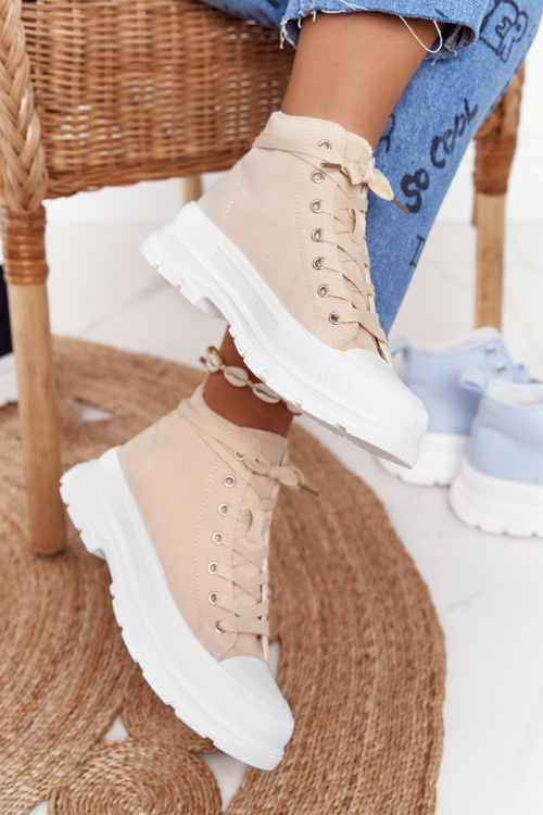 Women's High Sneakers On A Chunky Sole Beige-White Trissy