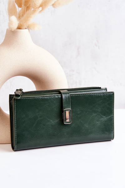 Large Leather Wallet With Magnet Green Nereva