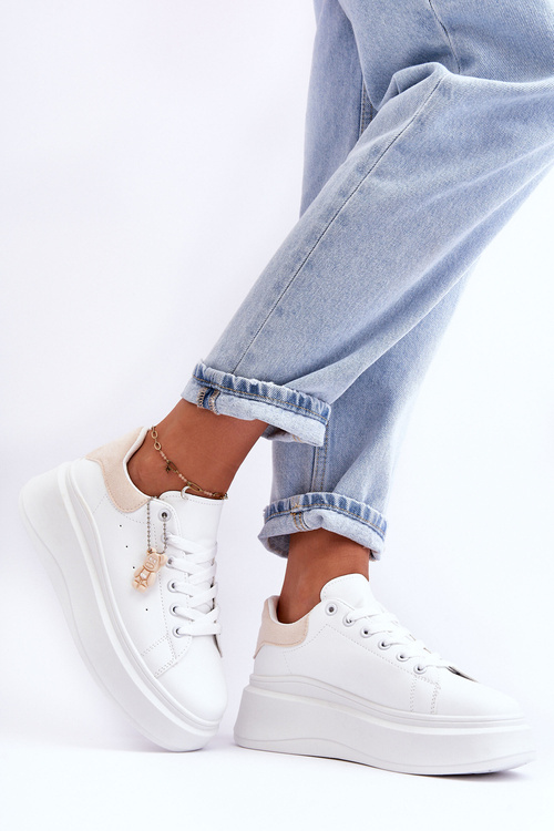 Women's Sport Shoes On Massive Platform White-Beige Mariell