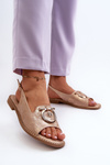 Elegant Women's Sandals with Gold Decoration on Flat Heel Pink Gold S.Barski KV27-053