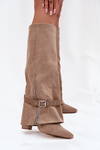 Women's Slip-On Boots On Heel With Decorative Strap Beige Jolivine