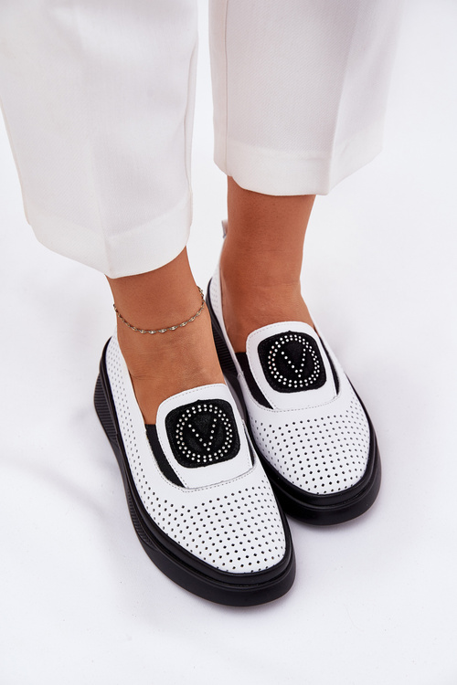 Ladies Leather Moccasins On Platform And Wedge White Vinceza 79522