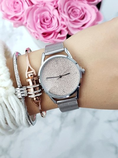 Michael John Women's Silver Watch Bracelet Brocade Rapter