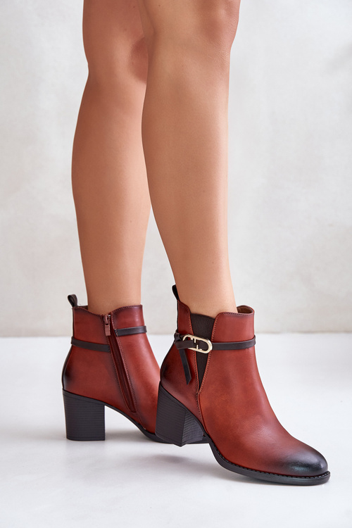 Women's Heeled Ankle Boots with Insulation and Strap Brown Zinithia