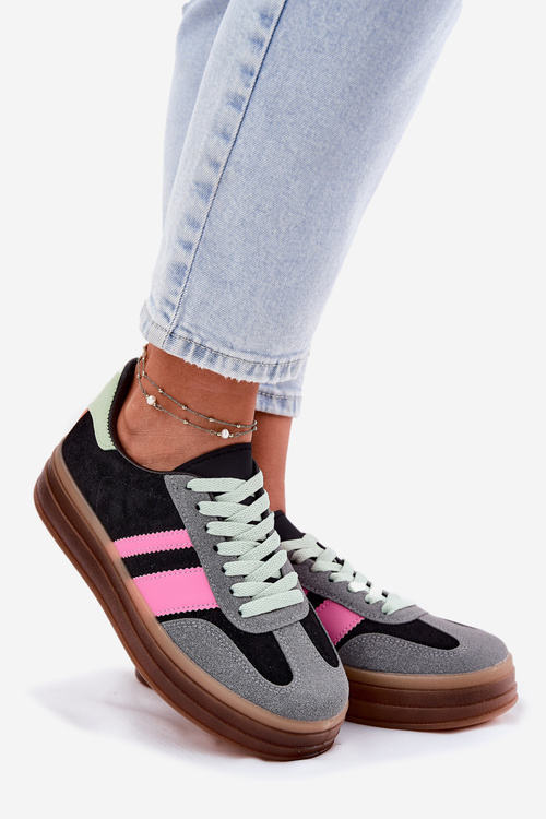 Damskie Sneakersy Na Platformie Czarne Ovivene