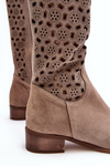Suede Boots with Lattice Pattern Beige Pointe