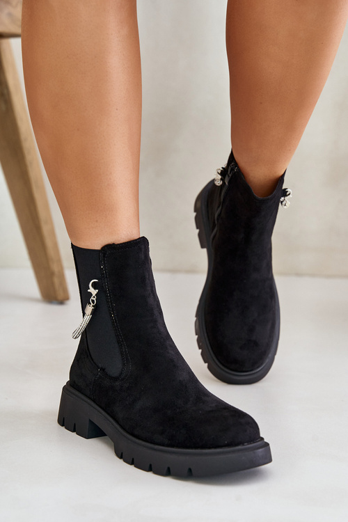 Insulated ankle boots with zipper and decorative strap black Labenne