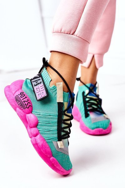 Sneakersy Sportowe Buty Wiązane Zielone Bubble Tea