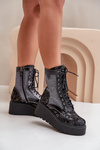 Leather Ankle Boots On Platform And Wedge With Patterned Upper Maciejka 06720-01 Black