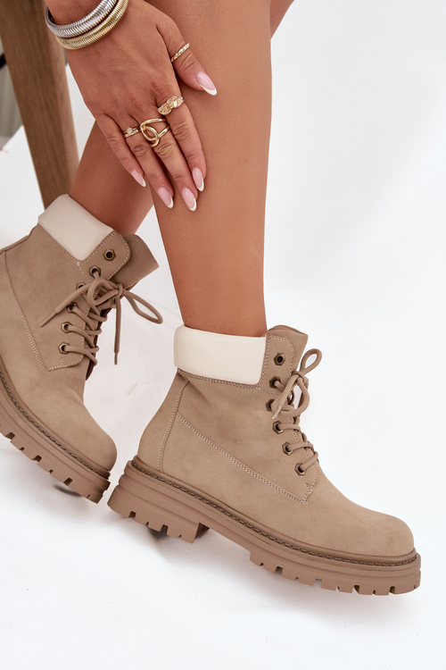 Women's Lace-up Boots Beige Norena