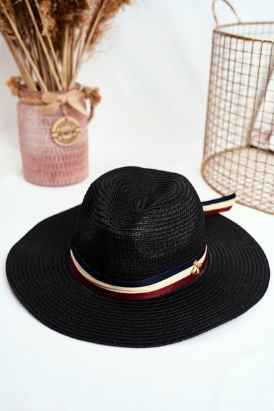 Women's Hat Panama 100% Paper Navy Gold fly