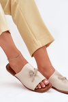 Women's sandals on a flat heel with decorative tying beige Norela