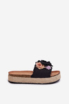 Women's Sandals With Flowers Platform With Braiding Black Zenvanis