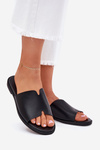 Women's Eco Leather Slippers On Flat Heel Black Kalimira