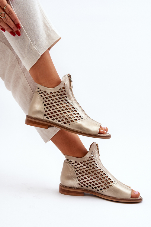 Leather Cut-Out Sandals with Zip Gold Zazoo 977/L