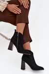 Leather Suede Women's Ankle Boots with Heel Lining Black Zivella