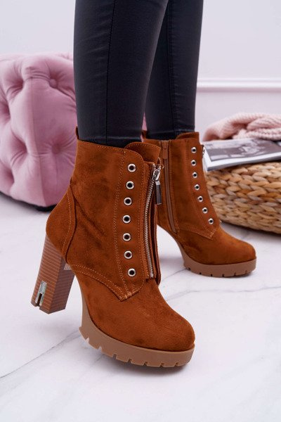 Women's Stiletto Boots Ornamental Zipper Suede Camel Imagine