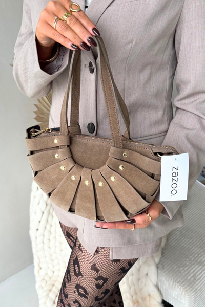 Skórzana Zamszowa Torebka Beżowa Marivane