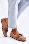 Women's suede loafers with decorations Beige Janetta
