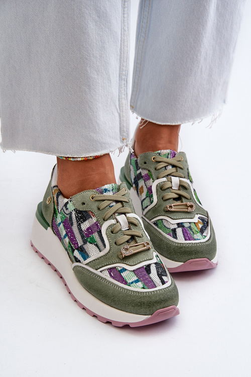 Sneakersy Skóra Naturalna Damskie Platforma Seledynowe Maciejka 06390-09