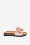 Women's Cork Sole Slippers With Decorative Flowers Beige Seleneza