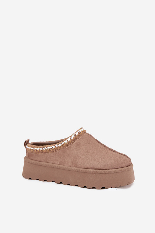 Low Women's Snow Boots With Embroidery On Platform Dark Beige Narirya